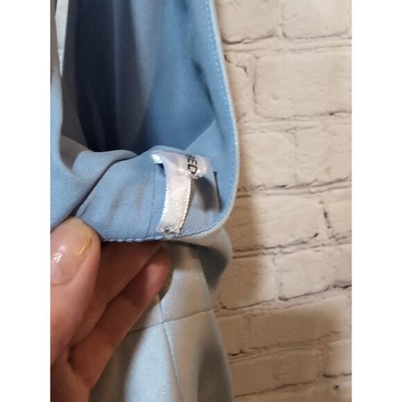 Alfred Sung Pleated Midi Light Ice Blue Fit Flare sleeveless Dress Pockets Sz 14 - Picture 11 of 12